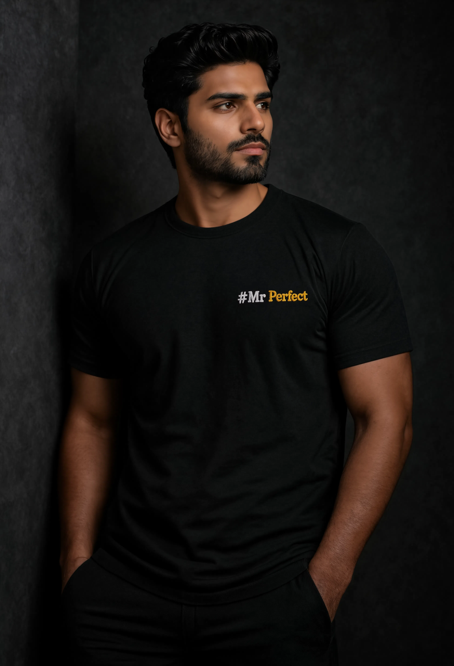 #Mr Perfect Embroidered T-Shirt | Premium Personalized Typography Tee