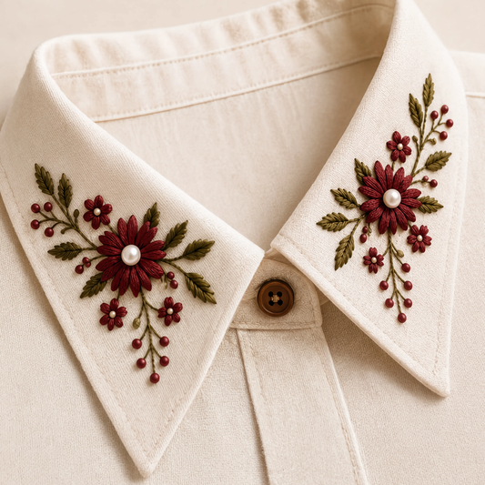 Elegant Floral Embroidered Collar Shirt for Women | Premium Office & Casual Wear