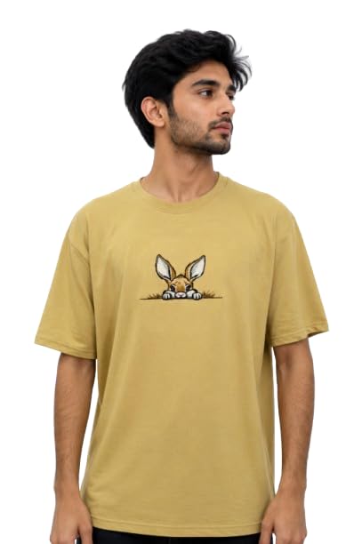 Rabbit Peek-a-Boo Embroidered Oversized T-Shirt – Mustard Yellow