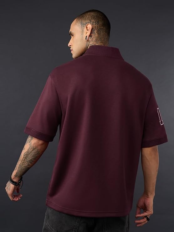 Men's Oversized Baseball Embroidery Varsity Shirt | Premium Maroon Streetwear Button-Up Shirt