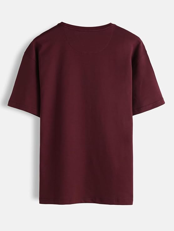Men's Oversized Floral Line Embroidery T-Shirt | Premium Cotton Minimalist Streetwear Tee - Maroon