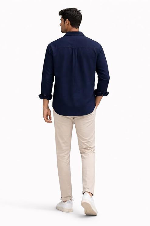 Men's Flying Bird Embroidery Casual Shirt | Premium Cotton Full Sleeve Shirt - Navy Blue