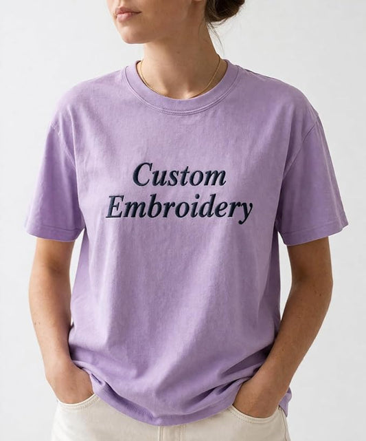 Custom Name Embroidery T-Shirt | Personalized Premium Cotton Tee - Lavender