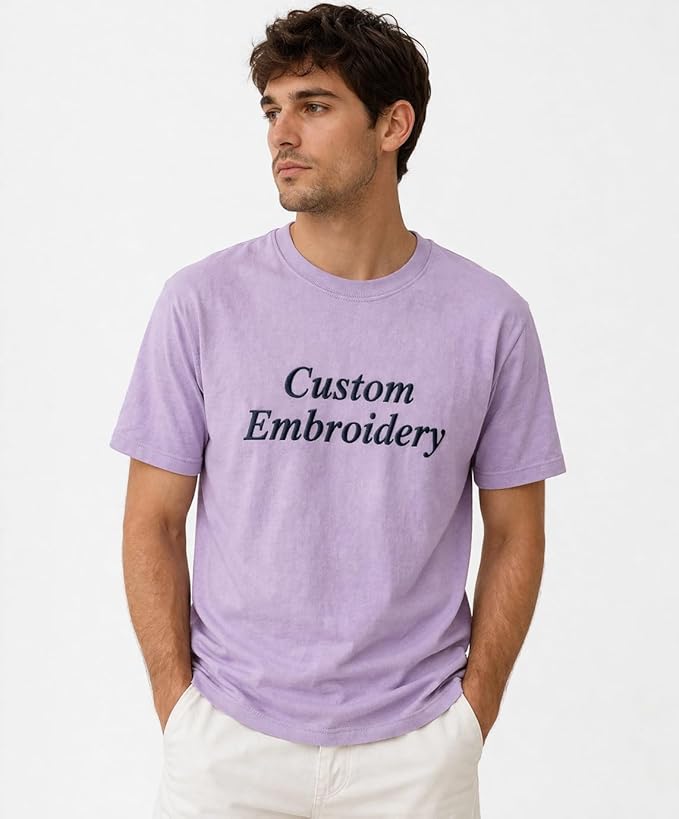 Custom Name Embroidery T-Shirt | Personalized Premium Cotton Tee - Lavender