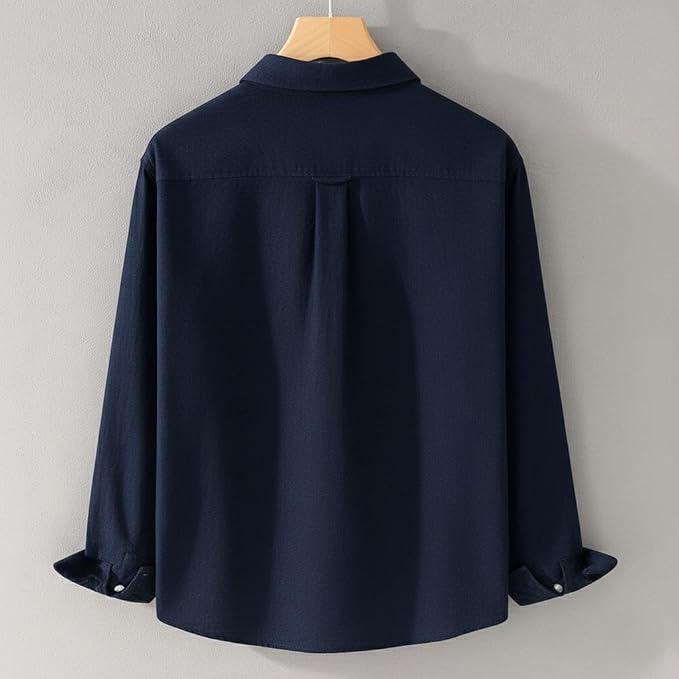 Men's Flying Bird Embroidery Casual Shirt | Premium Cotton Full Sleeve Shirt - Navy Blue