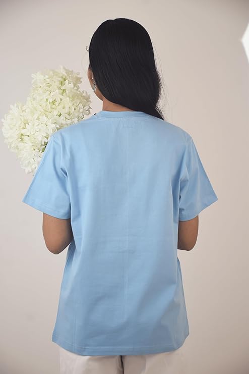 Women's Dragonfly Embroidery T-Shirt | Premium Cotton Casual Tee - Sky Blue