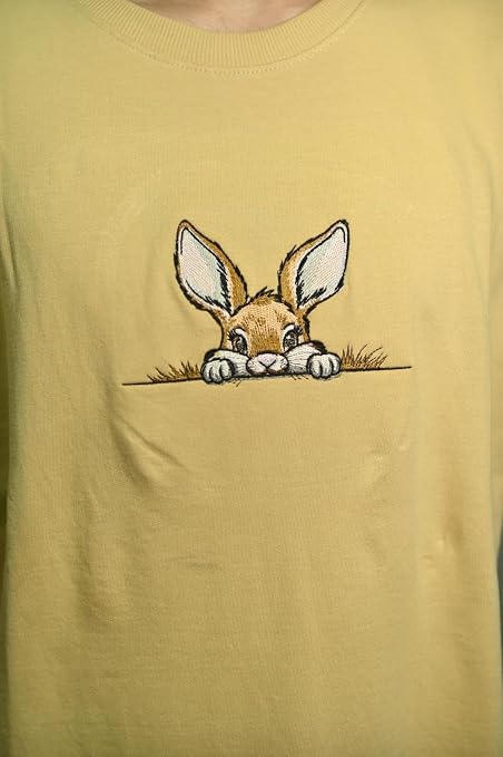 Rabbit Peek-a-Boo Embroidered Oversized T-Shirt – Mustard Yellow