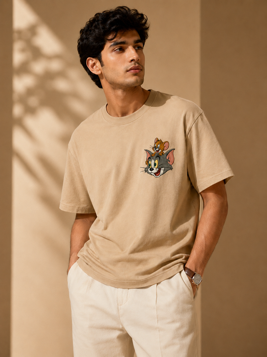 Tom & Jerry Embroidered Oversized T-Shirt – Premium Cotton Casual Tee