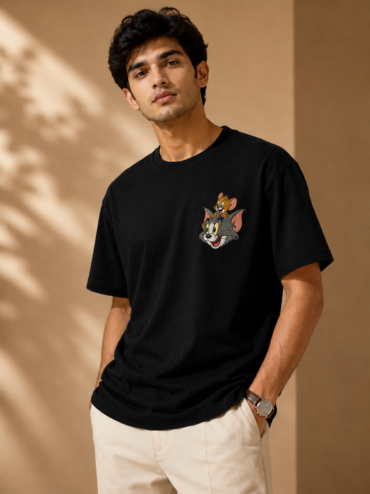 Tom & Jerry Embroidered Oversized T-Shirt – Premium Cotton Casual Tee