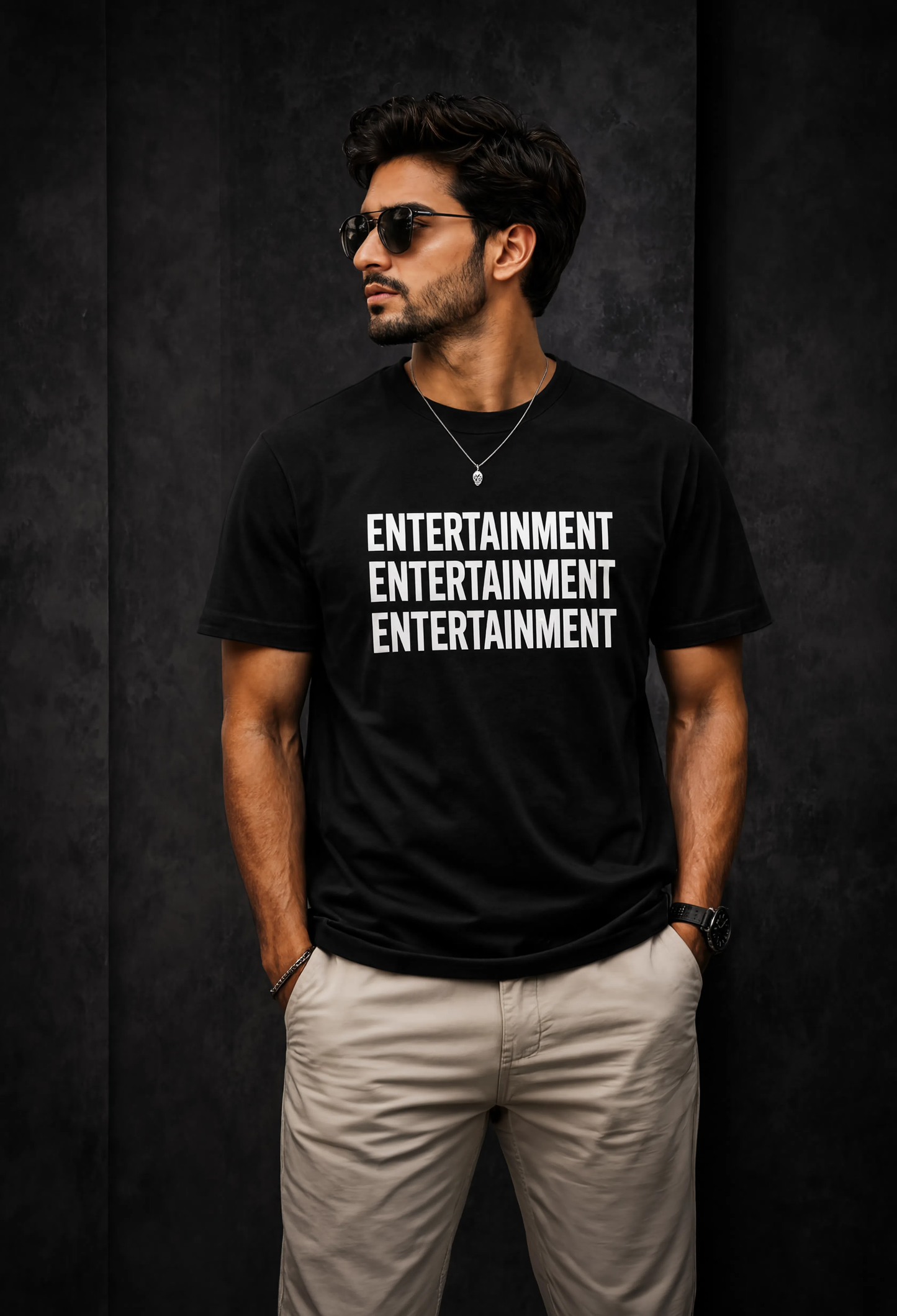 Entertainment Typography Embroidery T-Shirt | Premium Oversized Cotton Tee