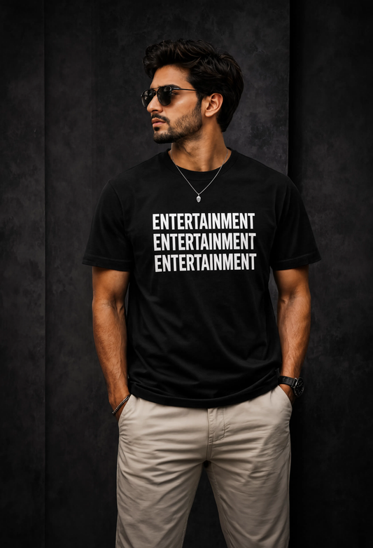 Entertainment Typography Embroidery T-Shirt | Premium Oversized Cotton Tee