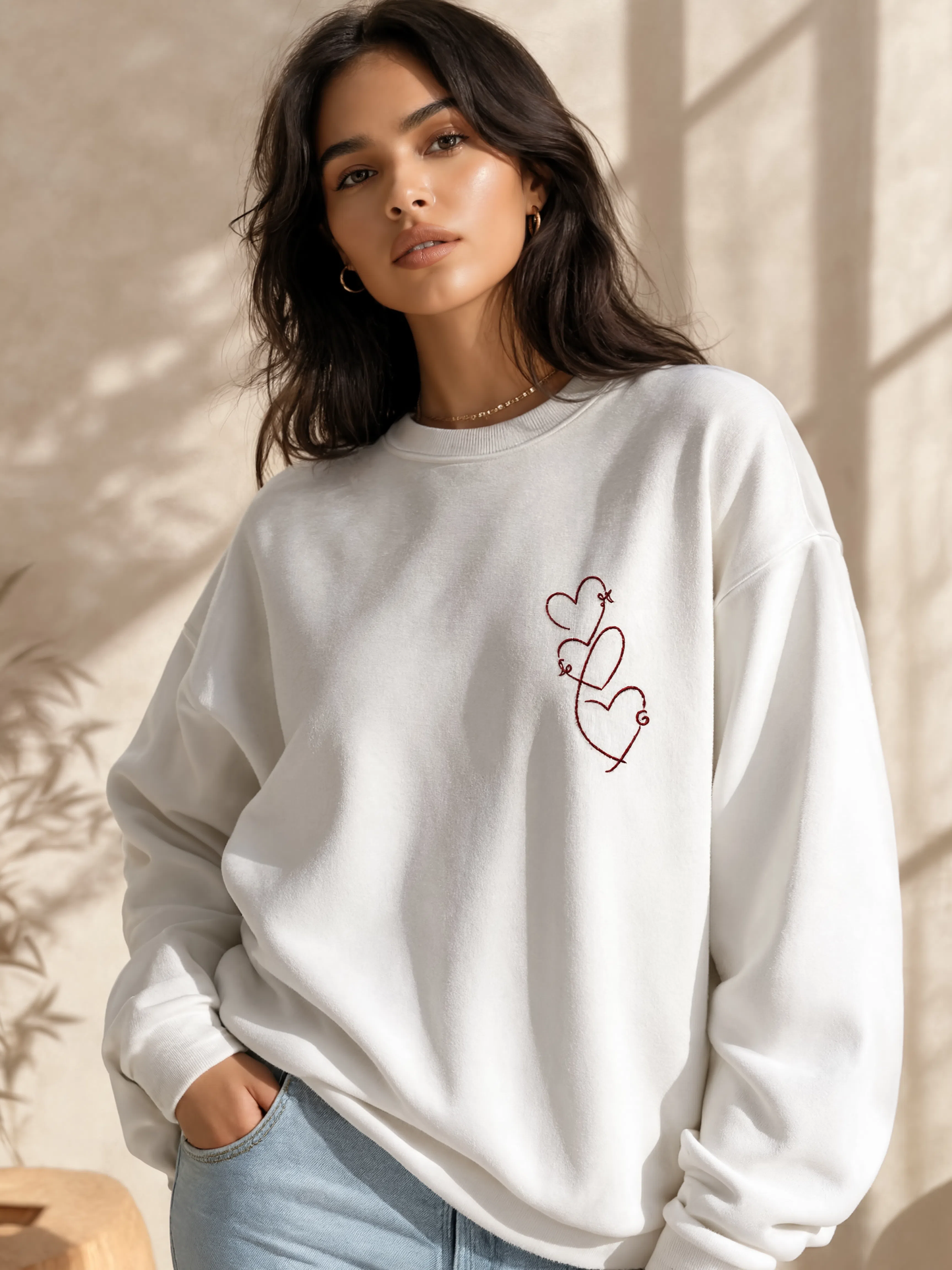 Minimalist Heart Embroidered Sweatshirt for Women | Premium Oversized Fleece Sweatshirt
