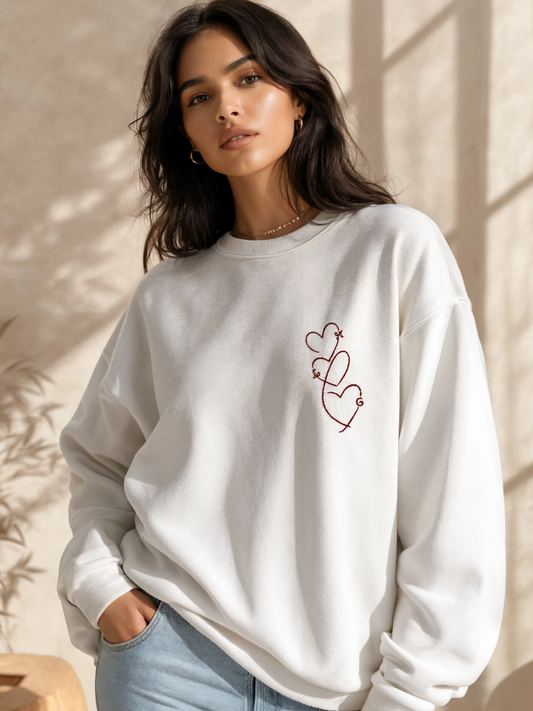 Minimalist Heart Embroidered Sweatshirt for Women | Premium Oversized Fleece Sweatshirt
