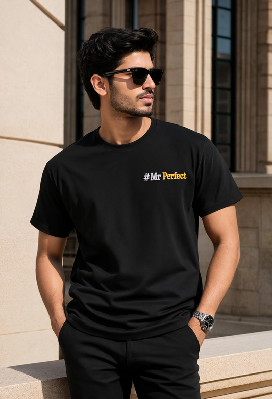 #Mr Perfect Embroidered T-Shirt | Premium Personalized Typography Tee