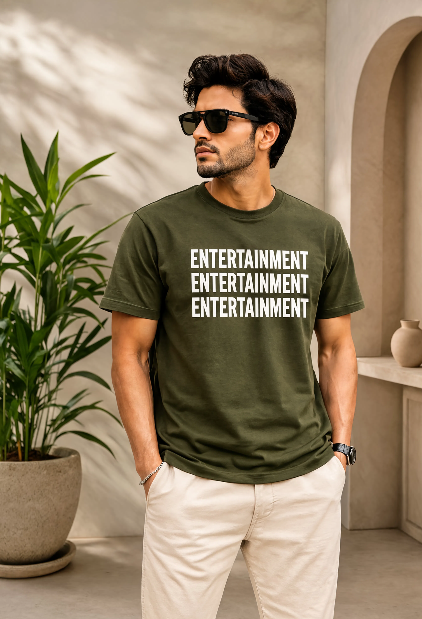 Entertainment Typography Embroidery T-Shirt | Premium Oversized Cotton Tee