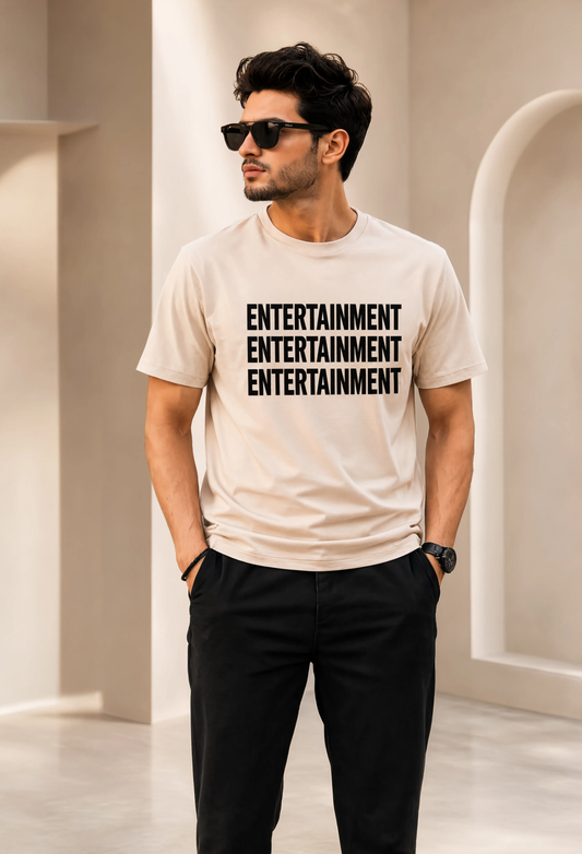 Entertainment Typography Embroidery T-Shirt | Premium Oversized Cotton Tee