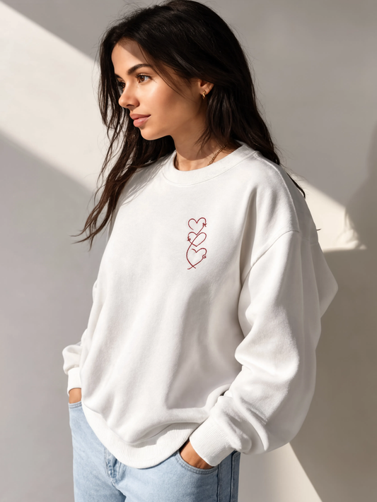 Minimalist Heart Embroidered Sweatshirt for Women | Premium Oversized Fleece Sweatshirt